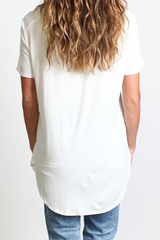 Off White Piko Short Sleeve Curved Hem Top - DEV!  - 3