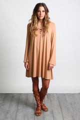 Iced Coffee Piko Lace Up Swing Dress - DEV!  - 4