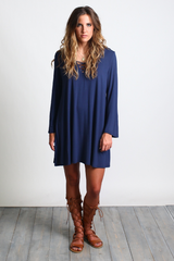 Navy Piko Lace Up Swing Dress - DEV!  - 4
