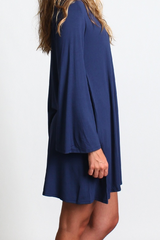 Navy Piko Lace Up Swing Dress - DEV!  - 2