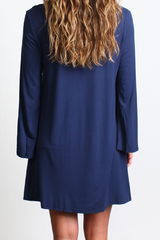 Navy Piko Lace Up Swing Dress - DEV!  - 3