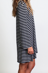 Black Stripe Piko Lace Up Swing Dress - DEV!  - 2