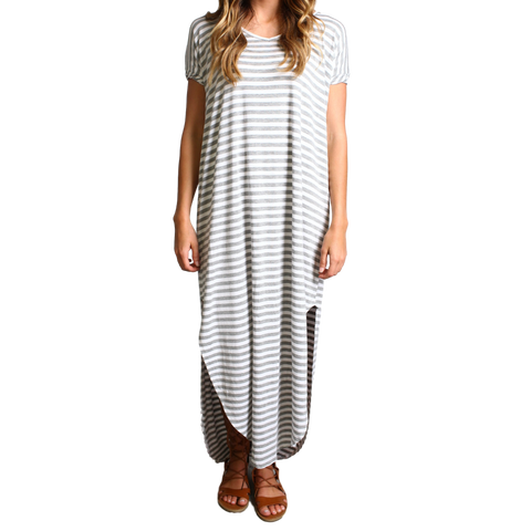 Heather Gray Piko Rounded Hem Maxi Dress