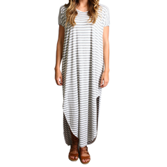 Heather Gray Piko Rounded Hem Maxi Dress - DEV!  - 1
