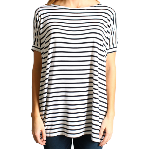 White Stripe Piko Short Sleeve Top