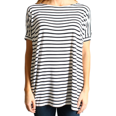 White Stripe Piko Short Sleeve Top - DEV!  - 1