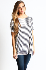White Stripe Piko Short Sleeve Top - DEV!  - 4