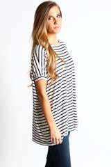 White Stripe Piko Short Sleeve Top - DEV!  - 2