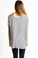 White Stripe Piko Short Sleeve Top - DEV!  - 3