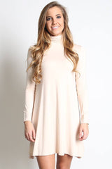 Cream Blush Piko Turtleneck Swing Dress - DEV!  - 4