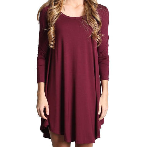 Dark Maroon Piko Scoop Neck Dress