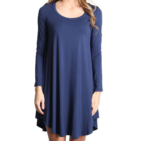 Navy Piko Scoop Neck Dress