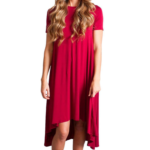 Wine Piko High Low Dress