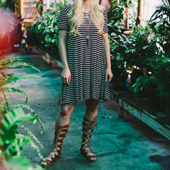 Black Stripe Piko Swing Dress - DEV!  - 1