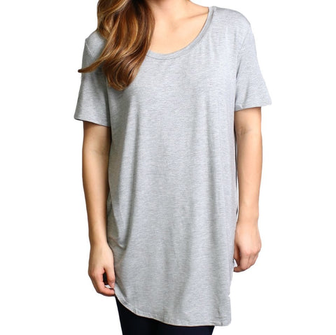 Heather Gray Piko Short Sleeve Curved Hem Top