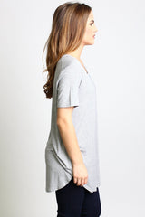 Heather Gray Piko Short Sleeve Curved Hem Top - DEV!  - 2