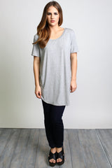 Heather Gray Piko Short Sleeve Curved Hem Top - DEV!  - 4