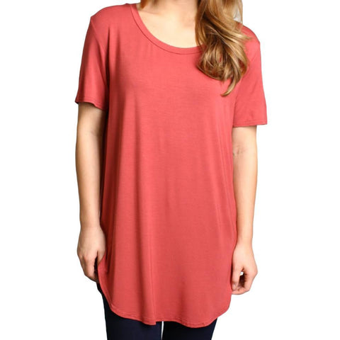 Marsala Piko Short Sleeve Curved Hem Top