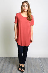 Marsala Piko Short Sleeve Curved Hem Top - DEV!  - 4
