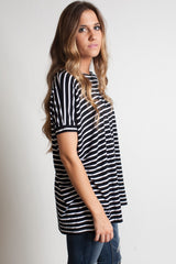 Black Stripe Piko Short Sleeve Top - DEV!  - 2